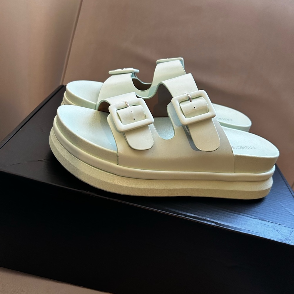 NWT Mint green platform double strap slide sandals